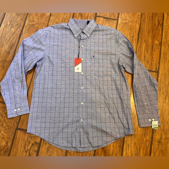 NWT Izod men’s purple striped button down up shirt cotton pocket size large - Picture 1 of 10